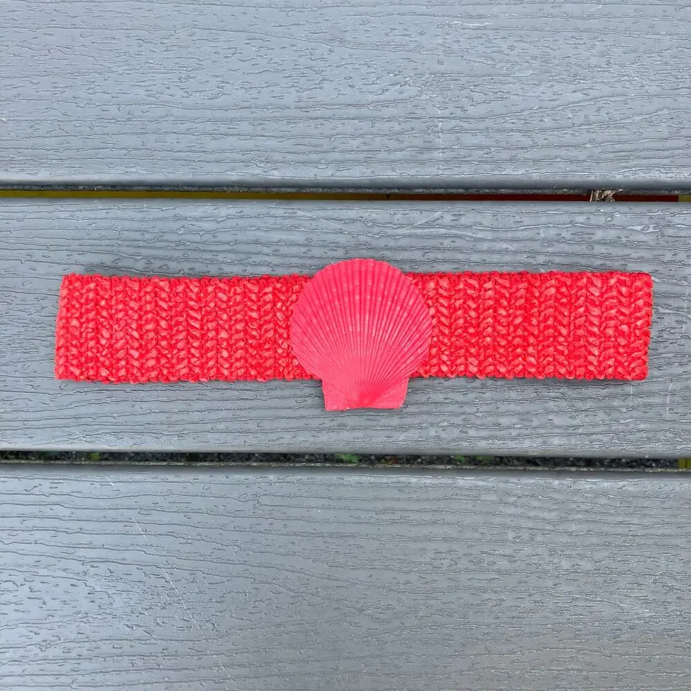 Vintage red seashell waist belt, bohemian coastal summer beachy